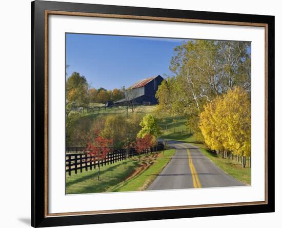 Rural Road Through Bluegrass in Autumn Near Lexington, Kentucky, USA-Adam Jones-Framed Photographic Print