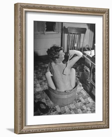 Rural School Teacher of a One Room Country School, Shows Primitive Living Conditions in Small House-Hansel Mieth-Framed Photographic Print