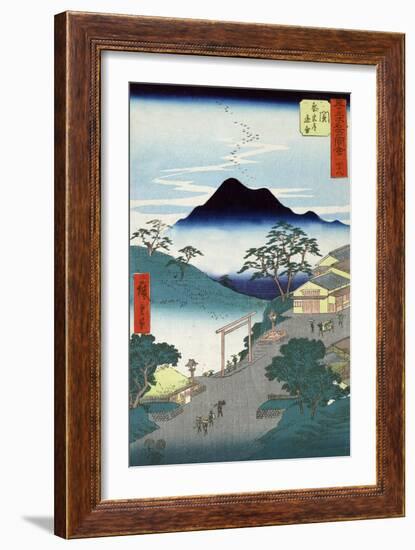 Rural Village with Mountains in the Background, Japanese Wood-Cut Print-Lantern Press-Framed Art Print