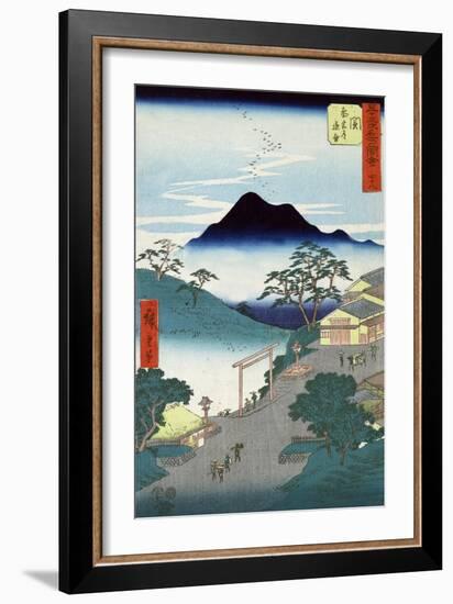 Rural Village with Mountains in the Background, Japanese Wood-Cut Print-Lantern Press-Framed Art Print