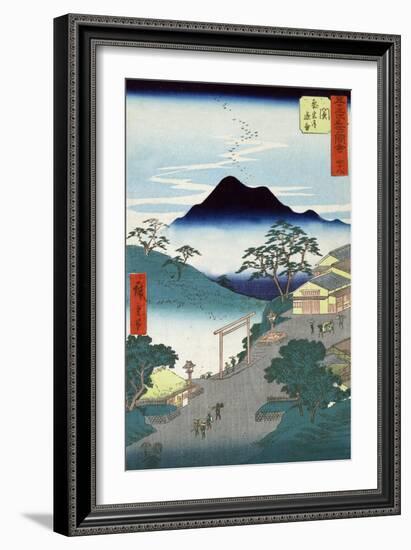 Rural Village with Mountains in the Background, Japanese Wood-Cut Print-Lantern Press-Framed Art Print