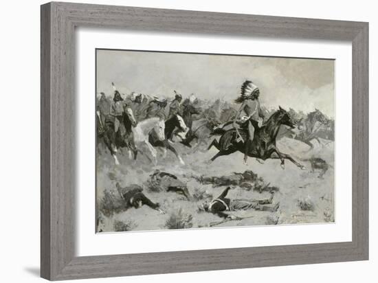 Rushing Red Lodges Passed Through the Line, C.1900-Frederic Remington-Framed Giclee Print