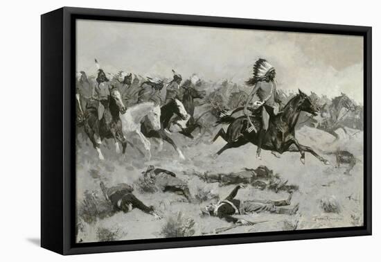 Rushing Red Lodges Passed Through the Line, C.1900-Frederic Remington-Framed Premier Image Canvas