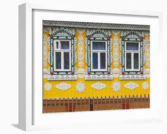 Russia, Ivanovo Oblast, Golden Ring, Plyos, House with Traditional Russian Architecture-Walter Bibikow-Framed Photographic Print