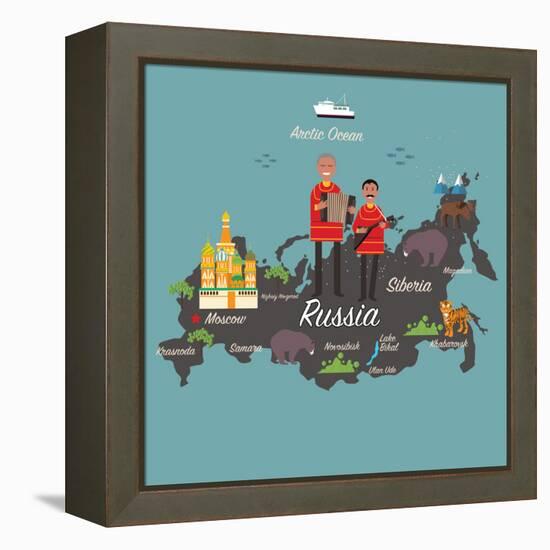 Russia Map and Travel Eps 10 Format-Sajja-Framed Stretched Canvas