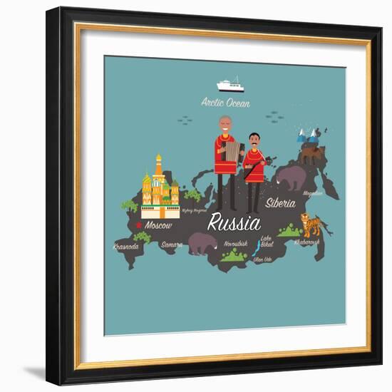 Russia Map and Travel Eps 10 Format-Sajja-Framed Art Print