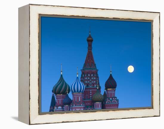 Russia, Moscow, Red Square, Kremlin, St. Basils Cathedral with Moonrise-Walter Bibikow-Framed Premier Image Canvas