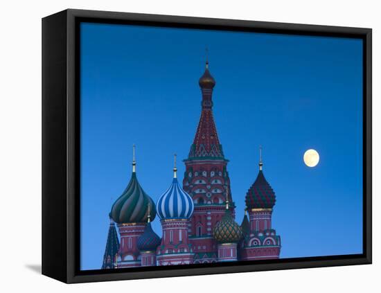Russia, Moscow, Red Square, Kremlin, St. Basils Cathedral with Moonrise-Walter Bibikow-Framed Premier Image Canvas