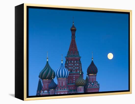 Russia, Moscow, Red Square, Kremlin, St. Basils Cathedral with Moonrise-Walter Bibikow-Framed Premier Image Canvas