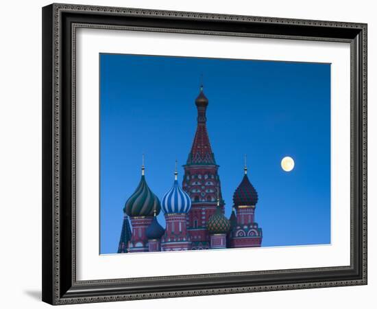 Russia, Moscow, Red Square, Kremlin, St. Basils Cathedral with Moonrise-Walter Bibikow-Framed Photographic Print