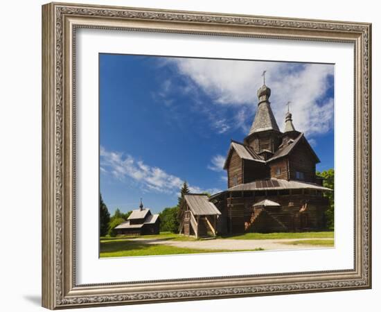 Russia, Novgorod Oblast, Veliky Novgorod, Vitoslavitsky Museum of Wooden Architecture, Traditional -Walter Bibikow-Framed Photographic Print