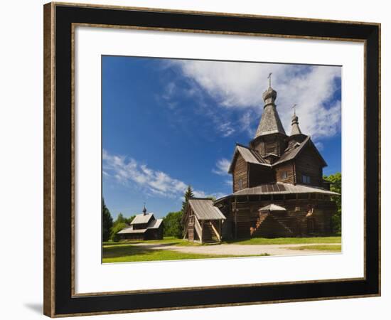 Russia, Novgorod Oblast, Veliky Novgorod, Vitoslavitsky Museum of Wooden Architecture, Traditional -Walter Bibikow-Framed Photographic Print