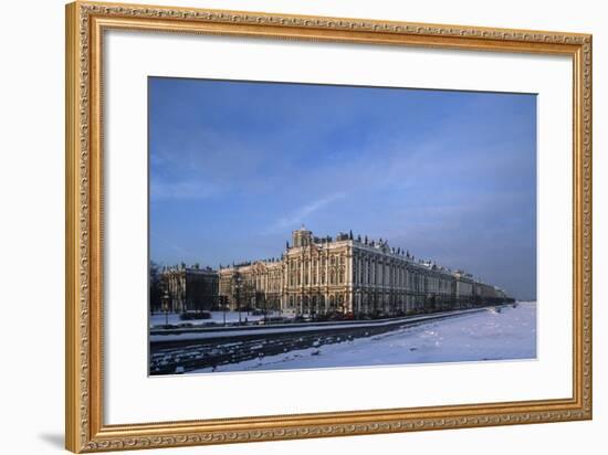 Russia, Saint Petersburg, Hermitage Museum and Ice Covered Neva River-null-Framed Giclee Print