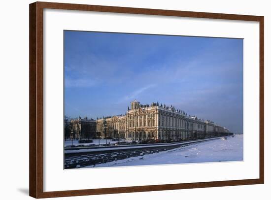 Russia, Saint Petersburg, Hermitage Museum and Ice Covered Neva River-null-Framed Giclee Print