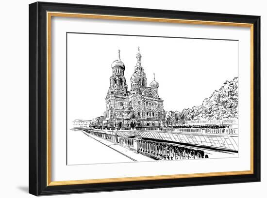 Russia. Saint Petersburg.Savior on Spilled Blood Hand Drawn Sketch. City Vector Illustration-RomanYa-Framed Art Print