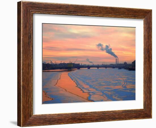 Russia, St; Petersburg; the Last Light over the Partly Frozen Neva River with in Winter-Ken Sciclina-Framed Photographic Print