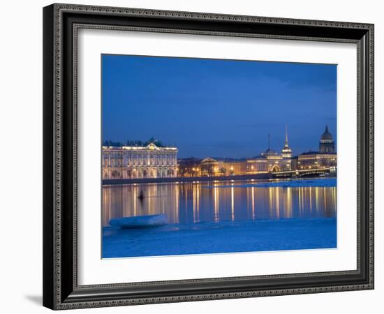 Russia, St;Petersburg; the Partly Frozen Neva River in Winter, with the Winter Palace-Ken Sciclina-Framed Photographic Print