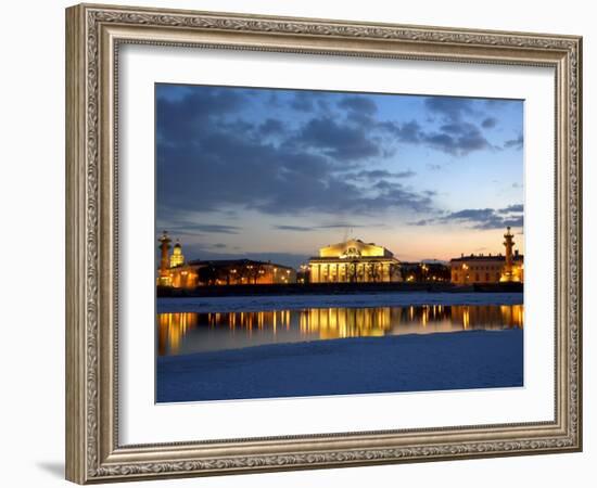 Russia, St;Petersburg; the Partly Frozen Neva River with the Maritime Musem and Two Rostral Columns-Ken Sciclina-Framed Photographic Print