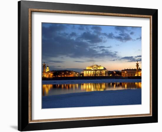 Russia, St;Petersburg; the Partly Frozen Neva River with the Maritime Musem and Two Rostral Columns-Ken Sciclina-Framed Photographic Print