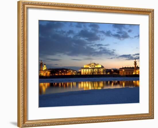 Russia, St;Petersburg; the Partly Frozen Neva River with the Maritime Musem and Two Rostral Columns-Ken Sciclina-Framed Photographic Print