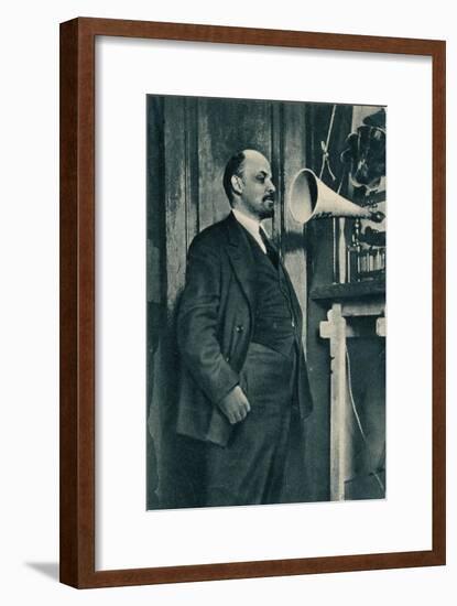 'Russian Bolshevik leader Vladimir Lenin at a radio recording in the Kremlin, Moscow, Russia', 1919-Unknown-Framed Giclee Print