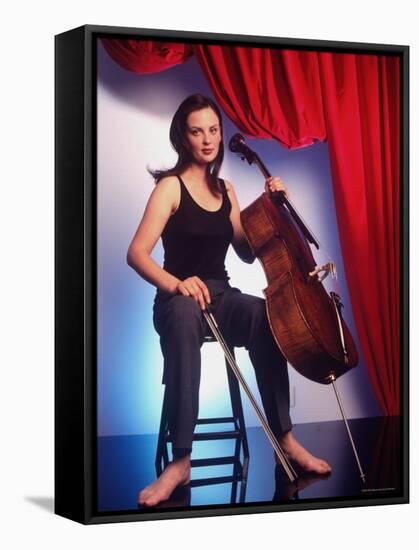 Russian Cellist Nina Kotova in Casual Full Length Portrait with Her Cello-Ted Thai-Framed Premier Image Canvas