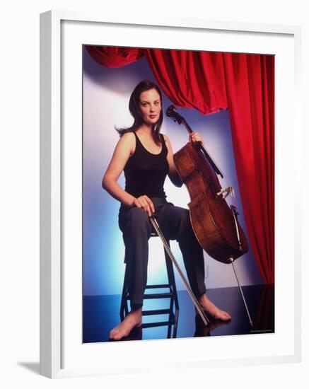 Russian Cellist Nina Kotova in Casual Full Length Portrait with Her Cello-Ted Thai-Framed Premium Photographic Print