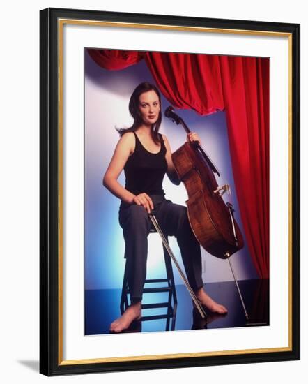 Russian Cellist Nina Kotova in Casual Full Length Portrait with Her Cello-Ted Thai-Framed Premium Photographic Print