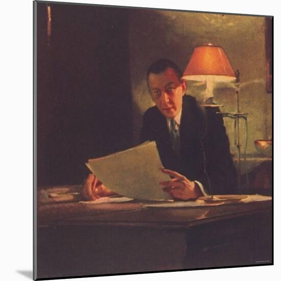 Russian Composer, Pianist and Conductor Sergei Rachmaninoff Composing on His Steinway Piano-null-Mounted Premium Photographic Print