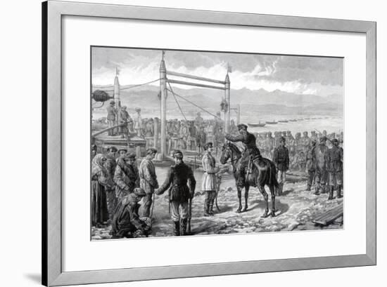 Russian Convicts under Military Escort Waiting to Be Ferried across the River Yenisei, 1882-null-Framed Giclee Print