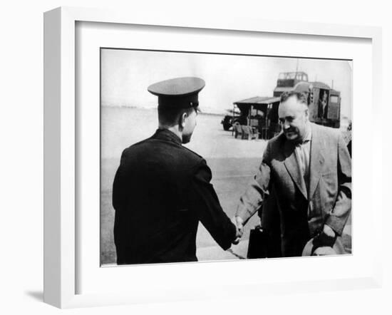 Russian Cosmonaut Yuri Gagarin and Rocket Engineer Sergey Korolyov, 1961-null-Framed Giclee Print