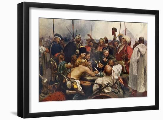 Russian Cossacks Sending a Message of Scorn to the Turkish Army in Constantinople-null-Framed Giclee Print