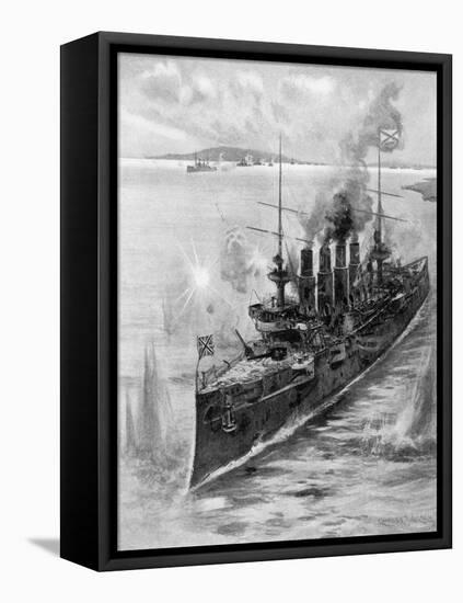 Russian Cruiser under Fire, Russo-Japanese War, 1904-5-null-Framed Premier Image Canvas