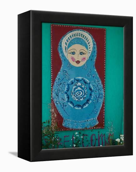 Russian Folk Art at the Samovar Cafe, Nikolaevsk, Kenai Peninsula, Alaska, USA-Walter Bibikow-Framed Premier Image Canvas