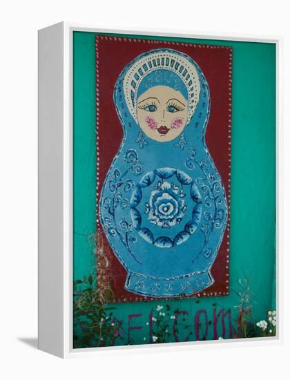 Russian Folk Art at the Samovar Cafe, Nikolaevsk, Kenai Peninsula, Alaska, USA-Walter Bibikow-Framed Premier Image Canvas