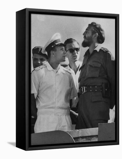 Russian Major Yuri A. Gagarin and Cuban President Fidel Castro, During July 26th Celebrations-null-Framed Premier Image Canvas