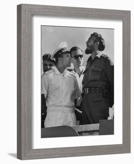 Russian Major Yuri A. Gagarin and Cuban President Fidel Castro, During July 26th Celebrations-null-Framed Photographic Print