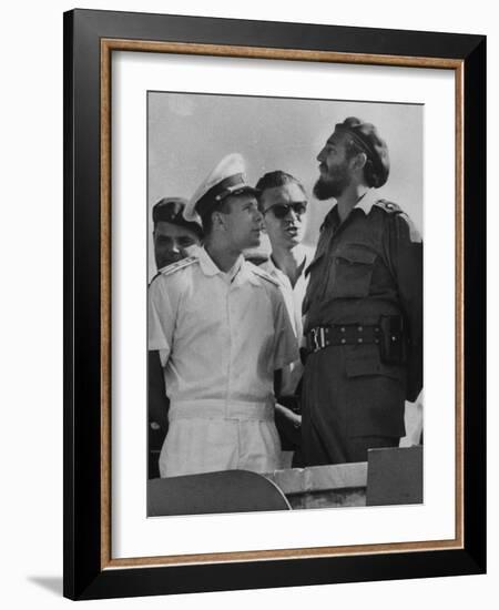 Russian Major Yuri A. Gagarin and Cuban President Fidel Castro, During July 26th Celebrations-null-Framed Photographic Print