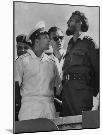 Russian Major Yuri A. Gagarin and Cuban President Fidel Castro, During July 26th Celebrations-null-Mounted Photographic Print