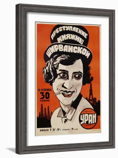 Russian Movie Poster Depicting a Woman Smoking a Cigarette-null-Framed Giclee Print