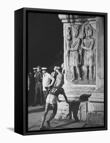 Russian Olympic Runner Rests on Constantines Arch, after Placing 4th in Marathon-null-Framed Premier Image Canvas