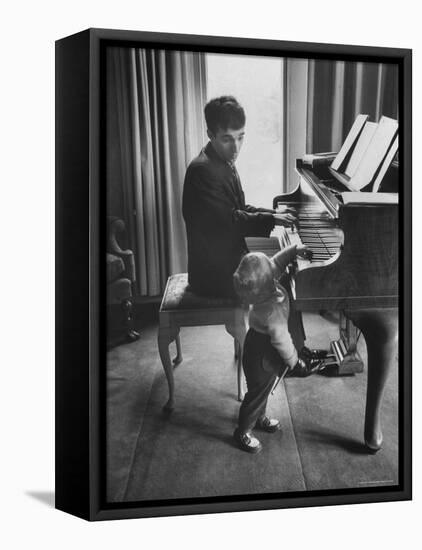 Russian Pianist Vladimir Ashkenazy and Son at Piano at Their Elegant Country Home-Ralph Crane-Framed Premier Image Canvas