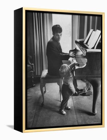 Russian Pianist Vladimir Ashkenazy and Son at Piano at Their Elegant Country Home-Ralph Crane-Framed Premier Image Canvas