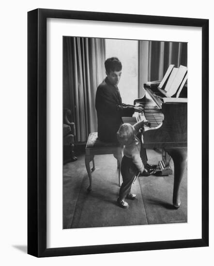 Russian Pianist Vladimir Ashkenazy and Son at Piano at Their Elegant Country Home-Ralph Crane-Framed Premium Photographic Print