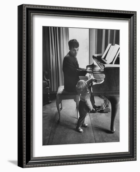 Russian Pianist Vladimir Ashkenazy and Son at Piano at Their Elegant Country Home-Ralph Crane-Framed Premium Photographic Print