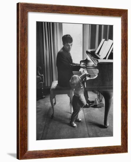 Russian Pianist Vladimir Ashkenazy and Son at Piano at Their Elegant Country Home-Ralph Crane-Framed Premium Photographic Print