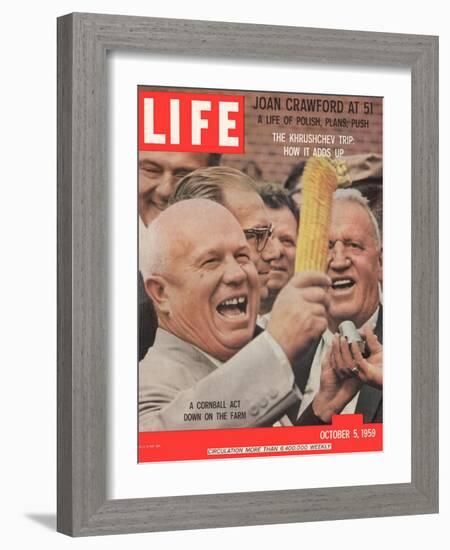 Russian Premier Nikita Khrushchev Holding Up Ear of Corn During Tour of US, October 5, 1959-Hank Walker-Framed Photographic Print