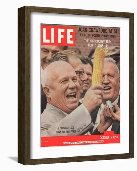 Russian Premier Nikita Khrushchev Holding Up Ear of Corn During Tour of US, October 5, 1959-Hank Walker-Framed Photographic Print