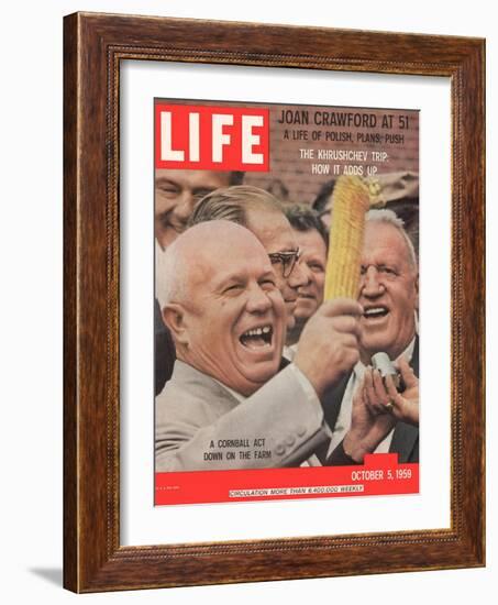 Russian Premier Nikita Khrushchev Holding Up Ear of Corn During Tour of US, October 5, 1959-Hank Walker-Framed Photographic Print