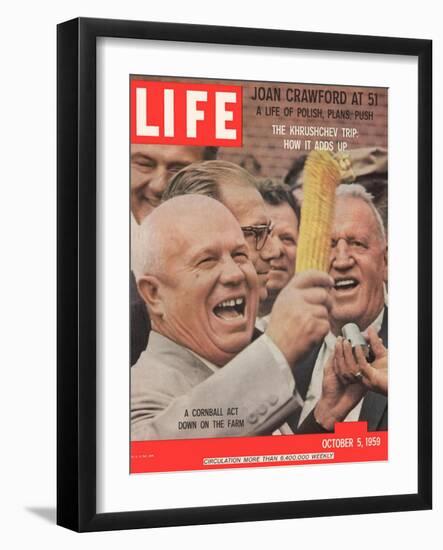 Russian Premier Nikita Khrushchev Holding Up Ear of Corn During Tour of US, October 5, 1959-Hank Walker-Framed Photographic Print